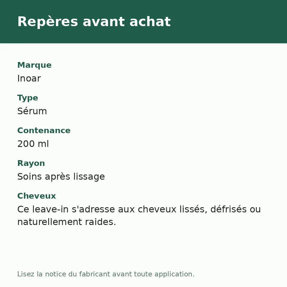 Leave-in Inoar Força e Brilho, repères avant achat (visuel composé)
