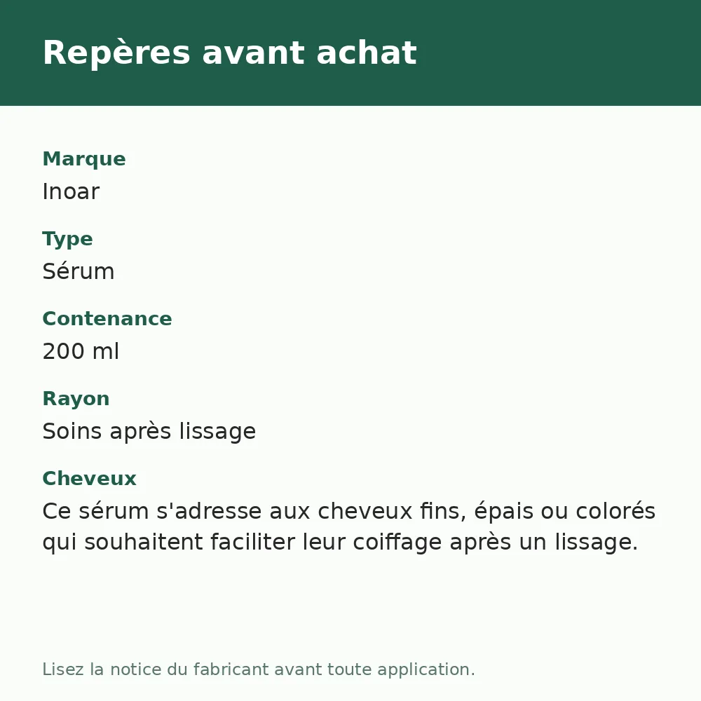 Leave-in Inoar Glycolic Force, repères avant achat (visuel composé)
