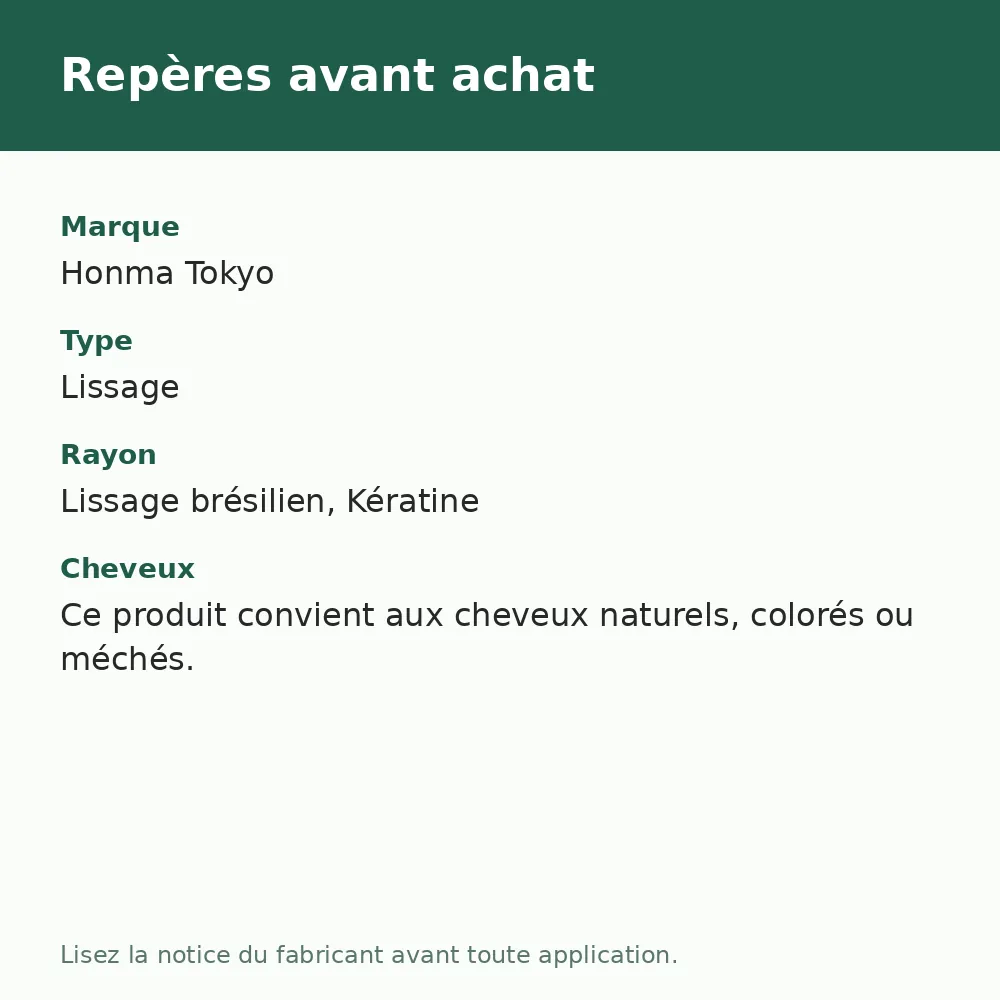 Lissage brésilien Honma Coffee Green, repères avant achat (visuel composé)