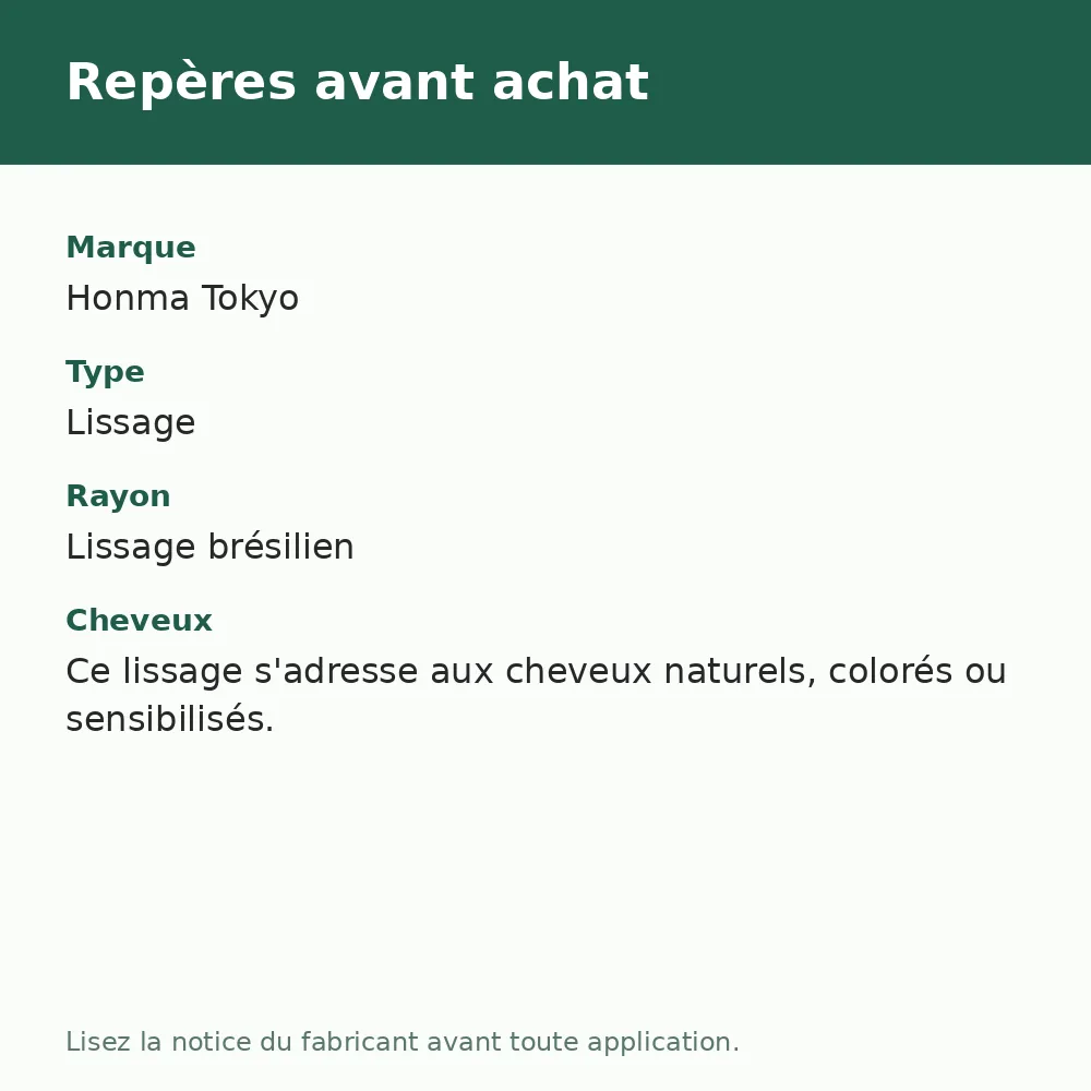 Lissage Brésilien Honma Tokyo Hbrush, repères avant achat (visuel composé)