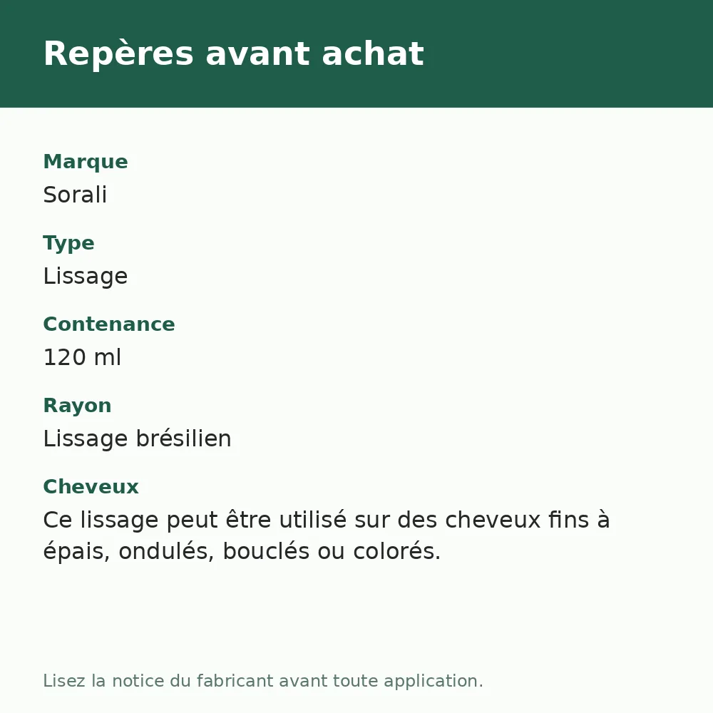 Lissage Therapy Liss Sorali, repères avant achat (visuel composé)