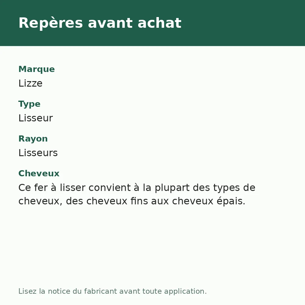 Lizze Extreme Fer à Lisser Professionnel, repères avant achat (visuel composé)