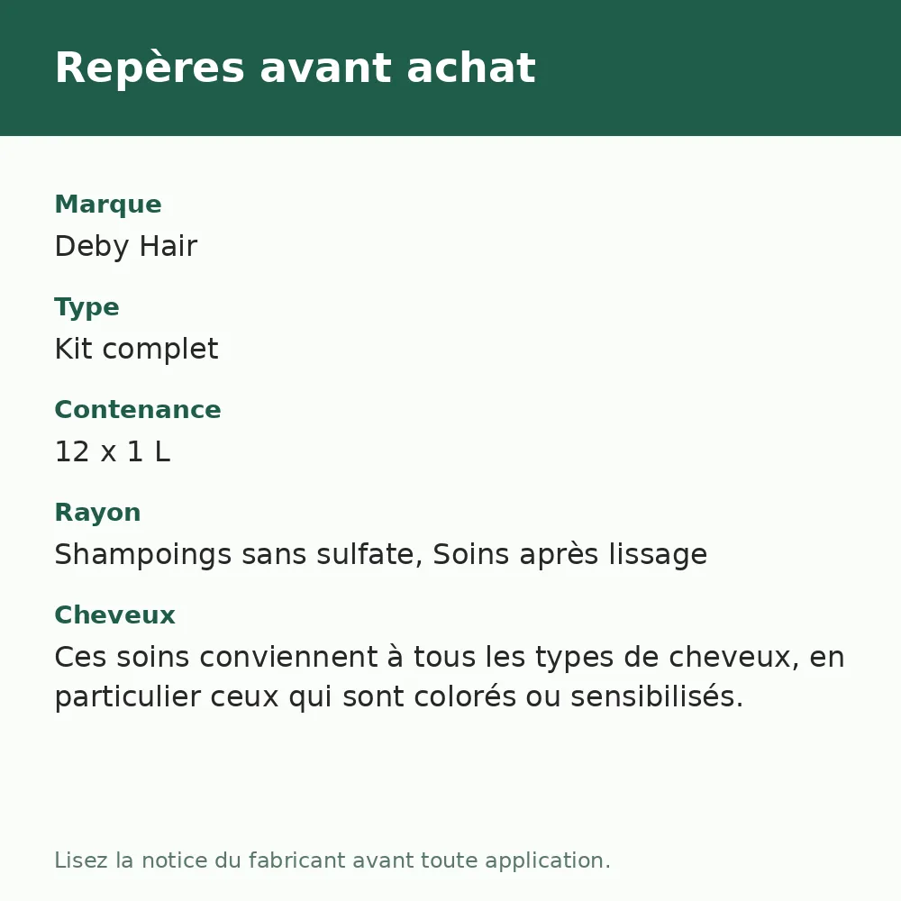 Lot de 12 Deby Hair Trio Soins Capillaires Sans Sulfate Lisa Indian, repères avant achat (visuel composé)