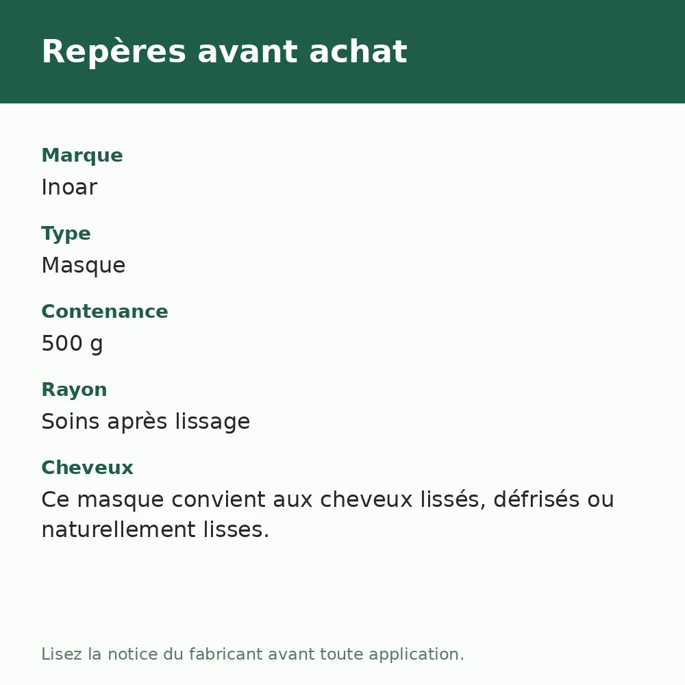 Masque Inoar Liso Extraordinário, repères avant achat (visuel composé)