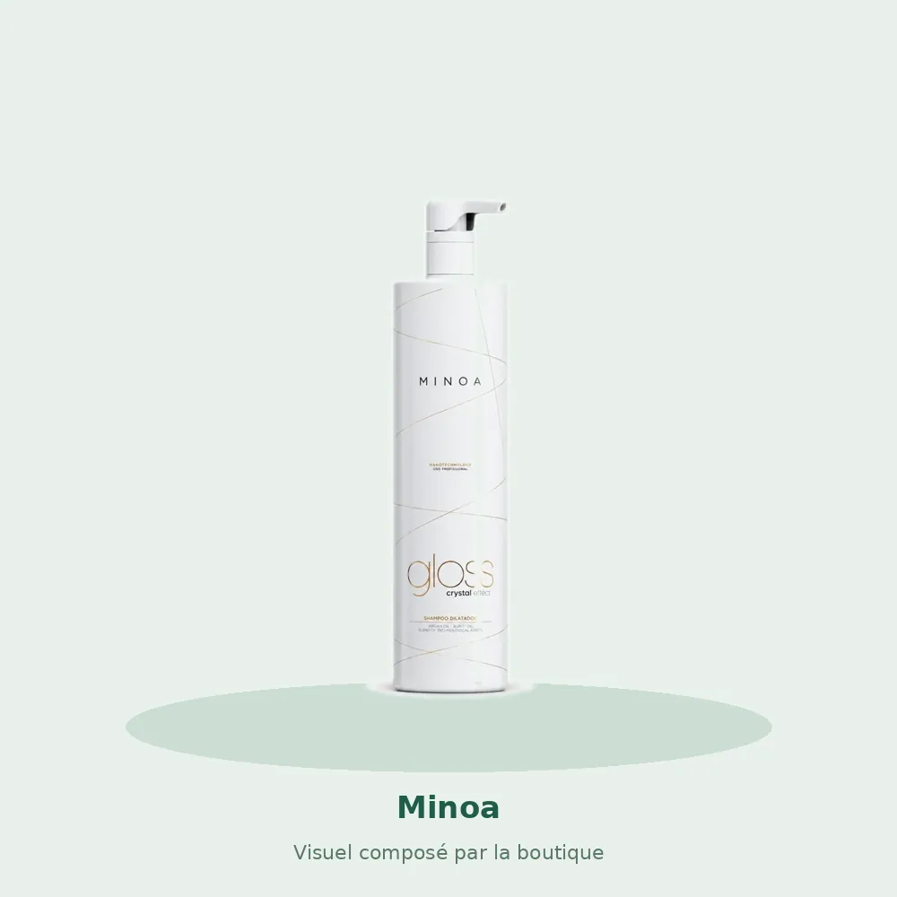 Minoa Gloss Crystal Effect Shampoing Clarifiant Avant Traitement, visuel composé par la boutique