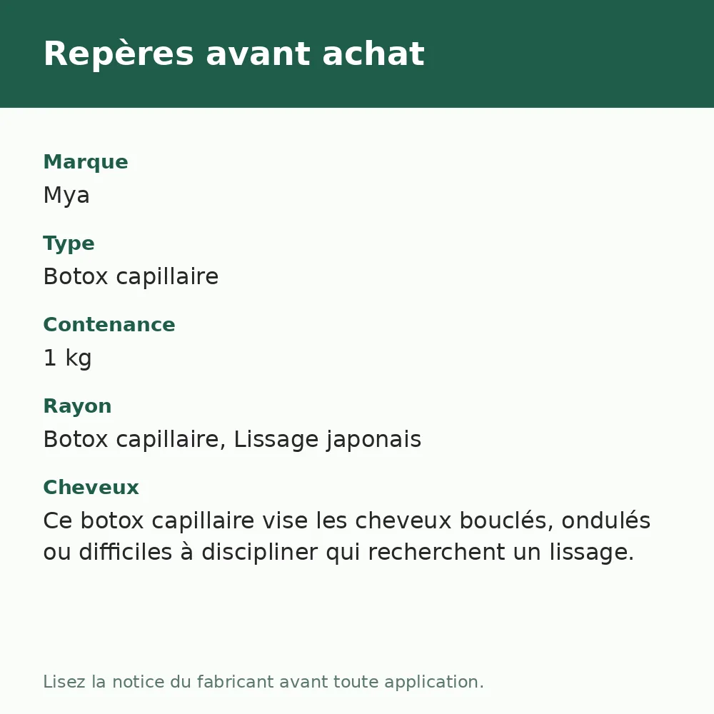 Mya BTX Japonais Sakura botox capillaire, repères avant achat (visuel composé)