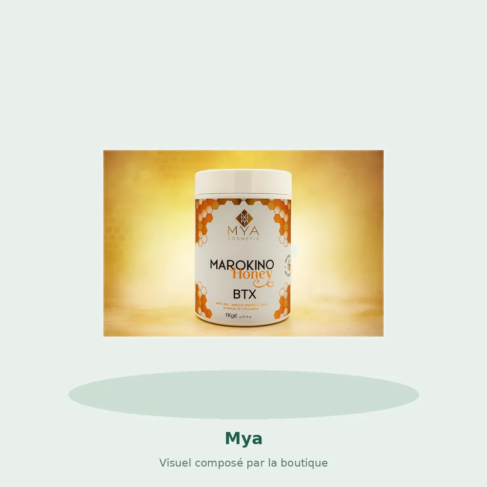 Mya BTX Marokino botox capillaire marocain, visuel composé par la boutique