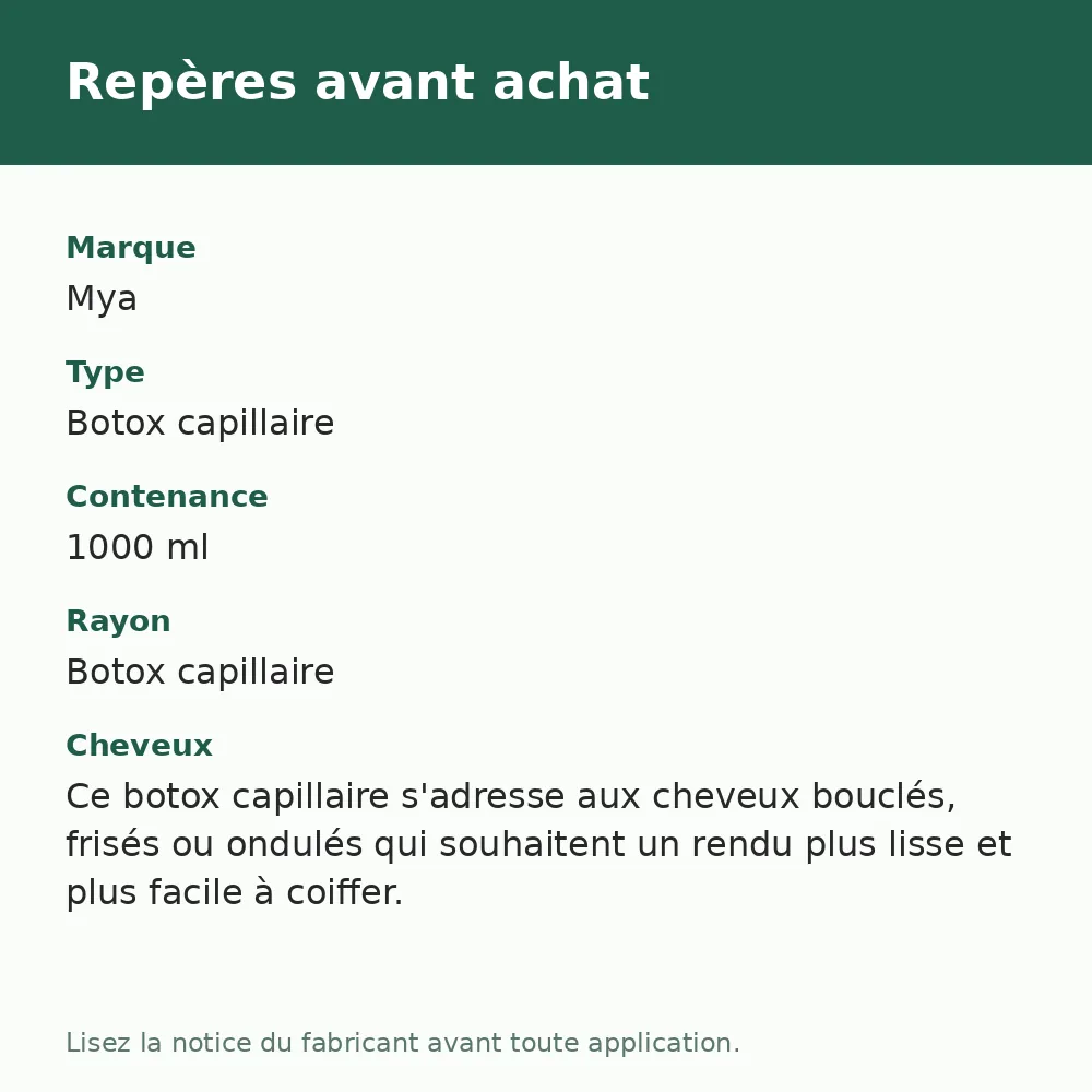 Mya BTX Marokino botox capillaire marocain, repères avant achat (visuel composé)