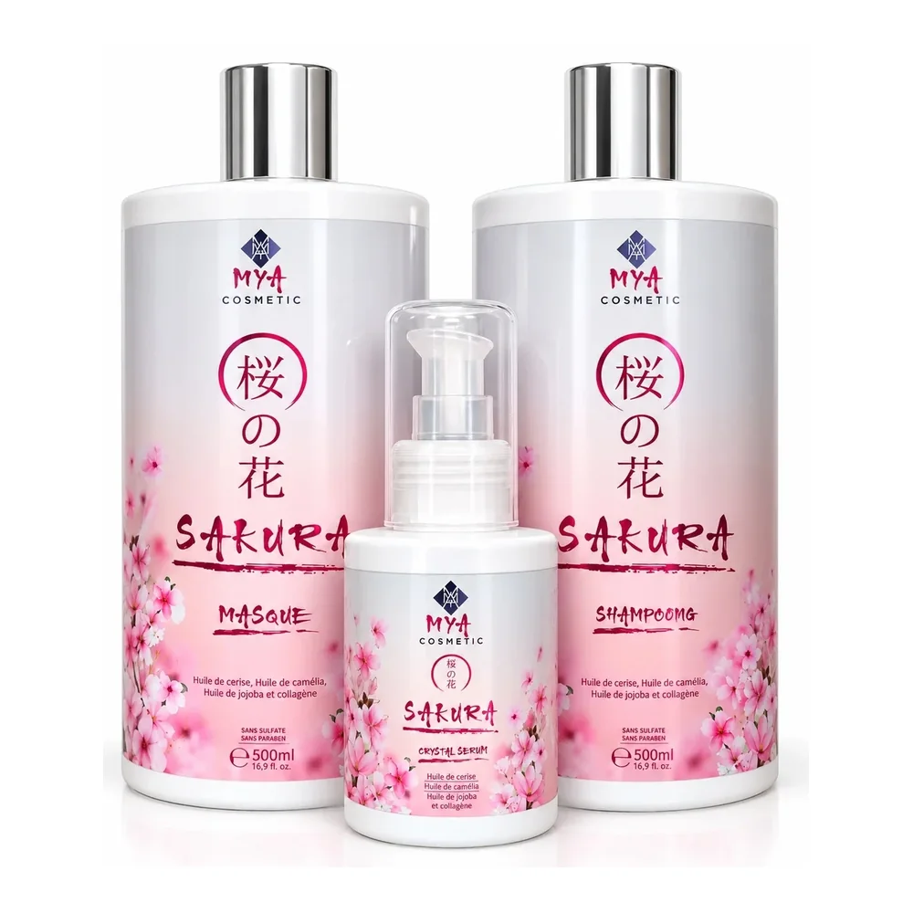 Mya kit d'entretien Sakura shampooing, masque et sérum, packshot Mya