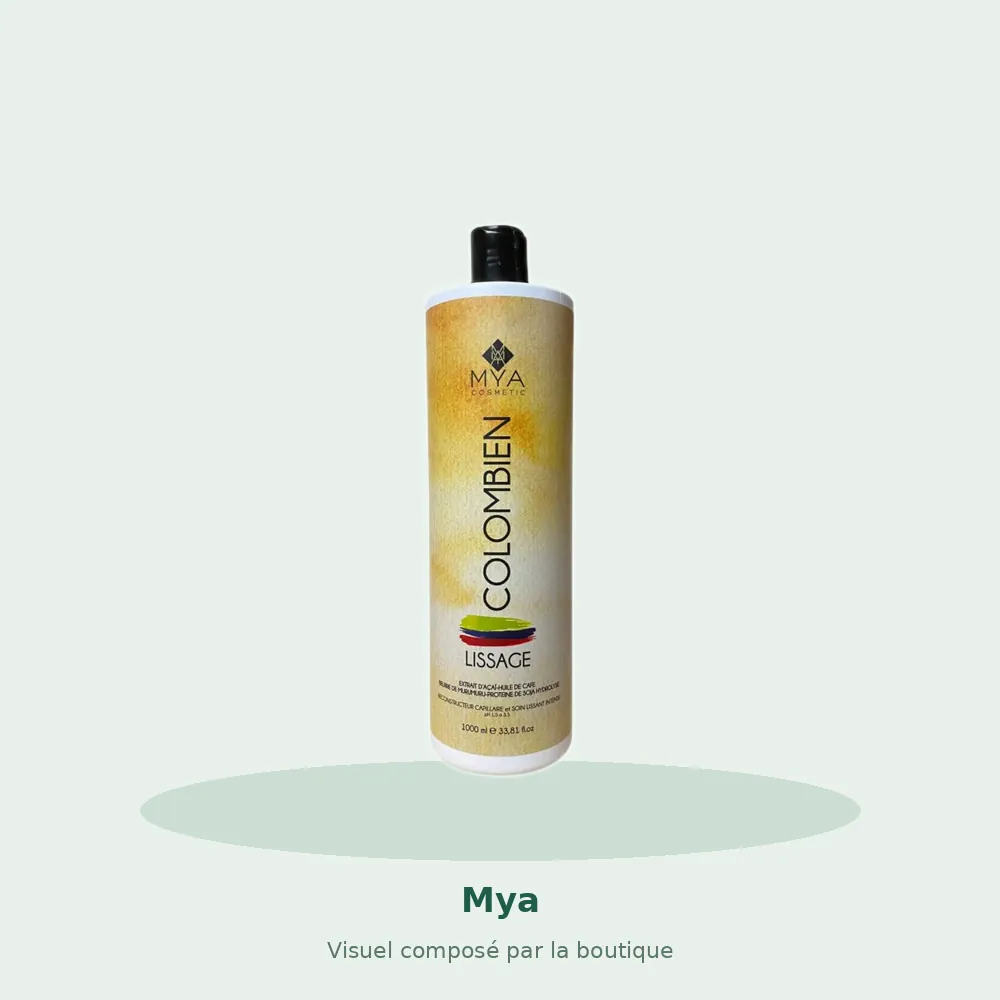 Mya Lissage Colombien Réduction Volume & Brillance, visuel composé par la boutique