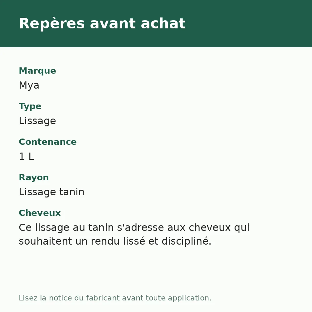 Mya Lissage Tanin Purple Tanino Plus 1 L, repères avant achat (visuel composé)