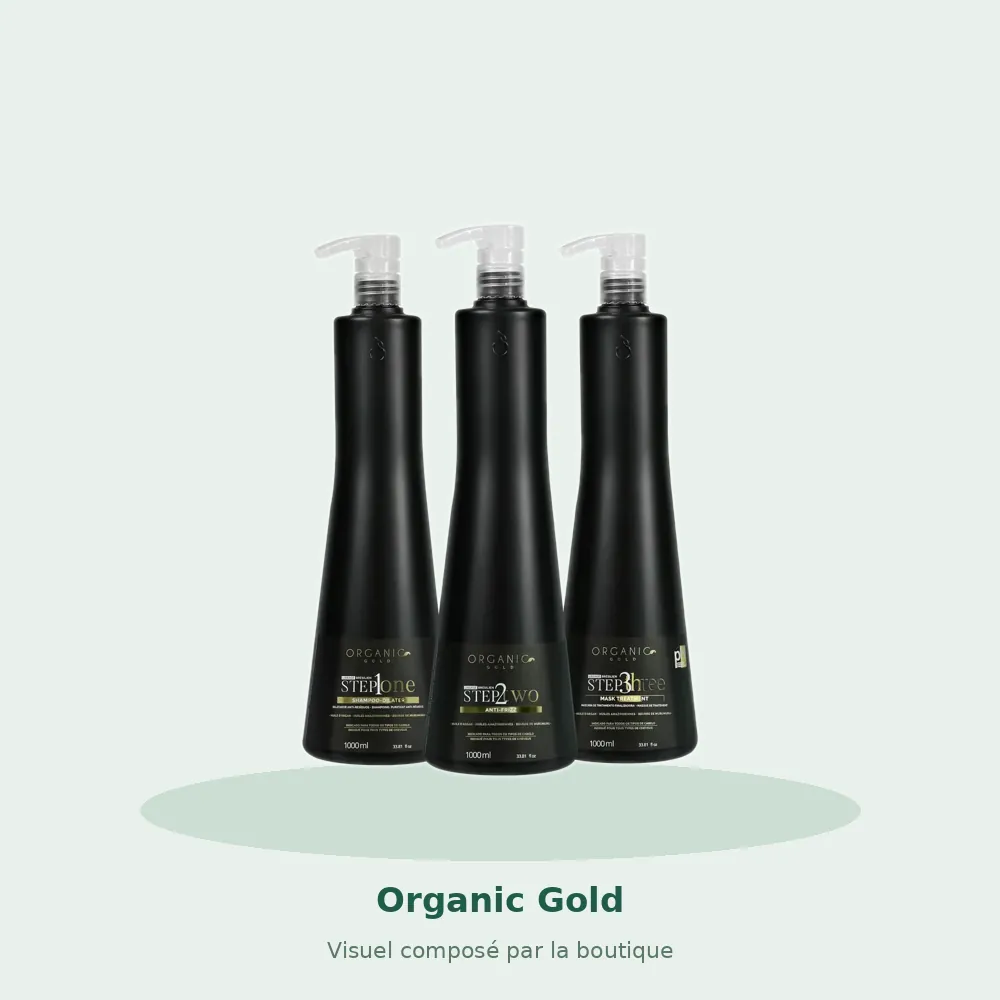 Organic Gold Kit de Lissage Brésilien Lissant Intense 1000 ml, visuel composé par la boutique