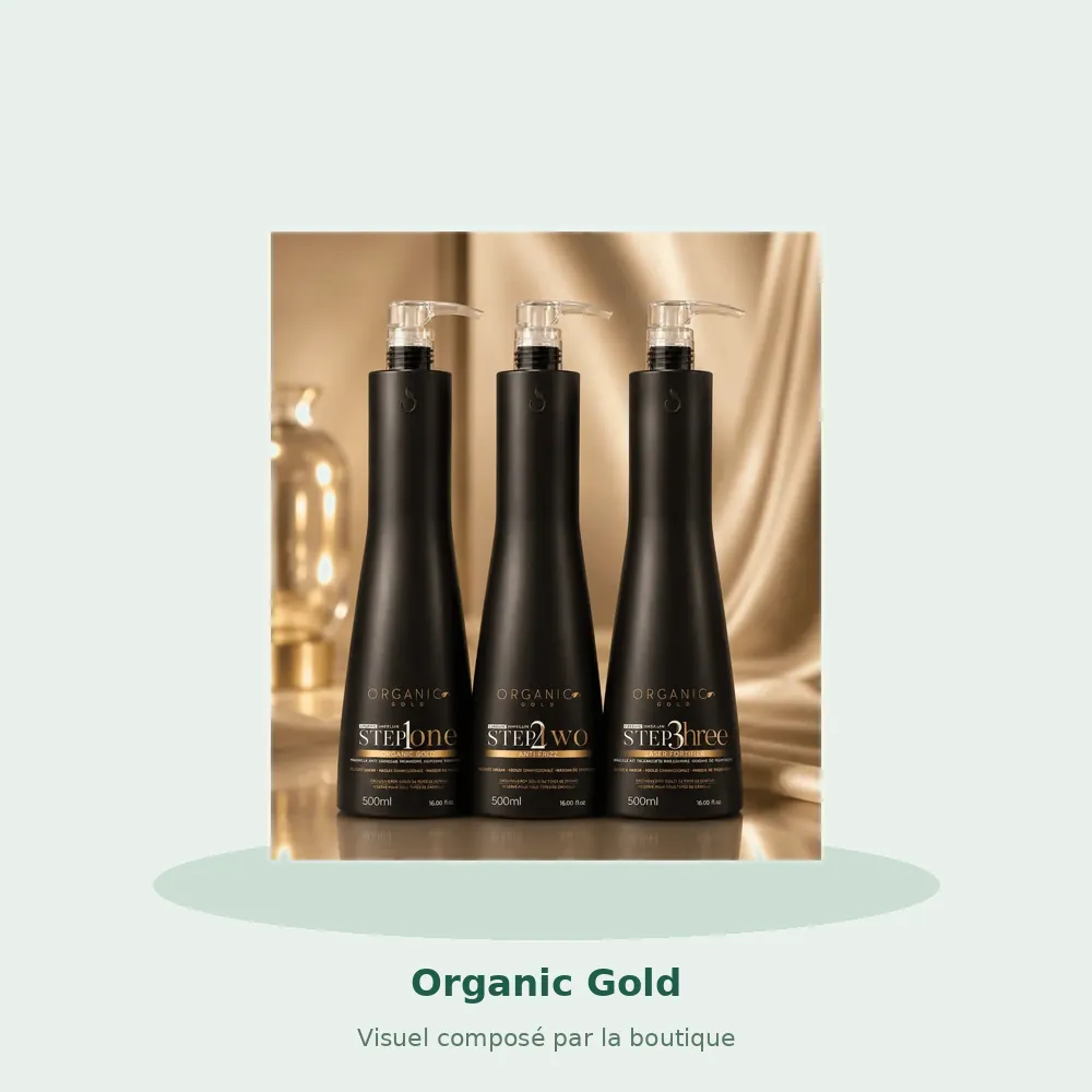 Organic Gold Kit Lissage Brésilien Lissant Intense 500 ml, visuel composé par la boutique