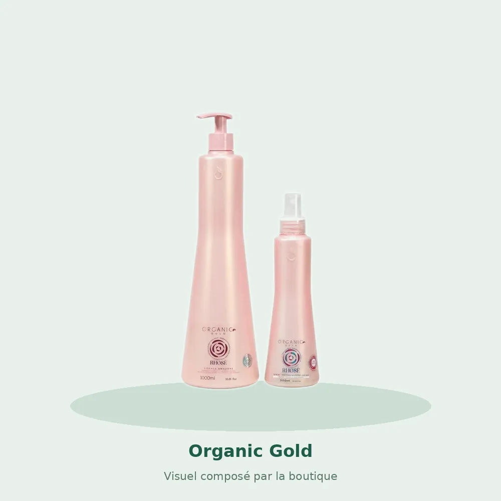 Organic Gold Kit Lissage Rhose Amazone 1 L + Spray Divin Amazone Cream 300 ml, visuel composé par la boutique