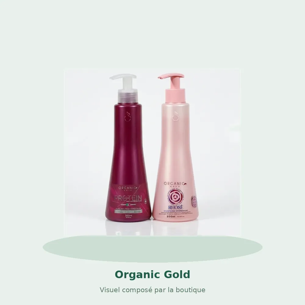 Organic Gold Kit Lissage Tanin Protein Silver + Shampooing Régénérant, visuel composé par la boutique