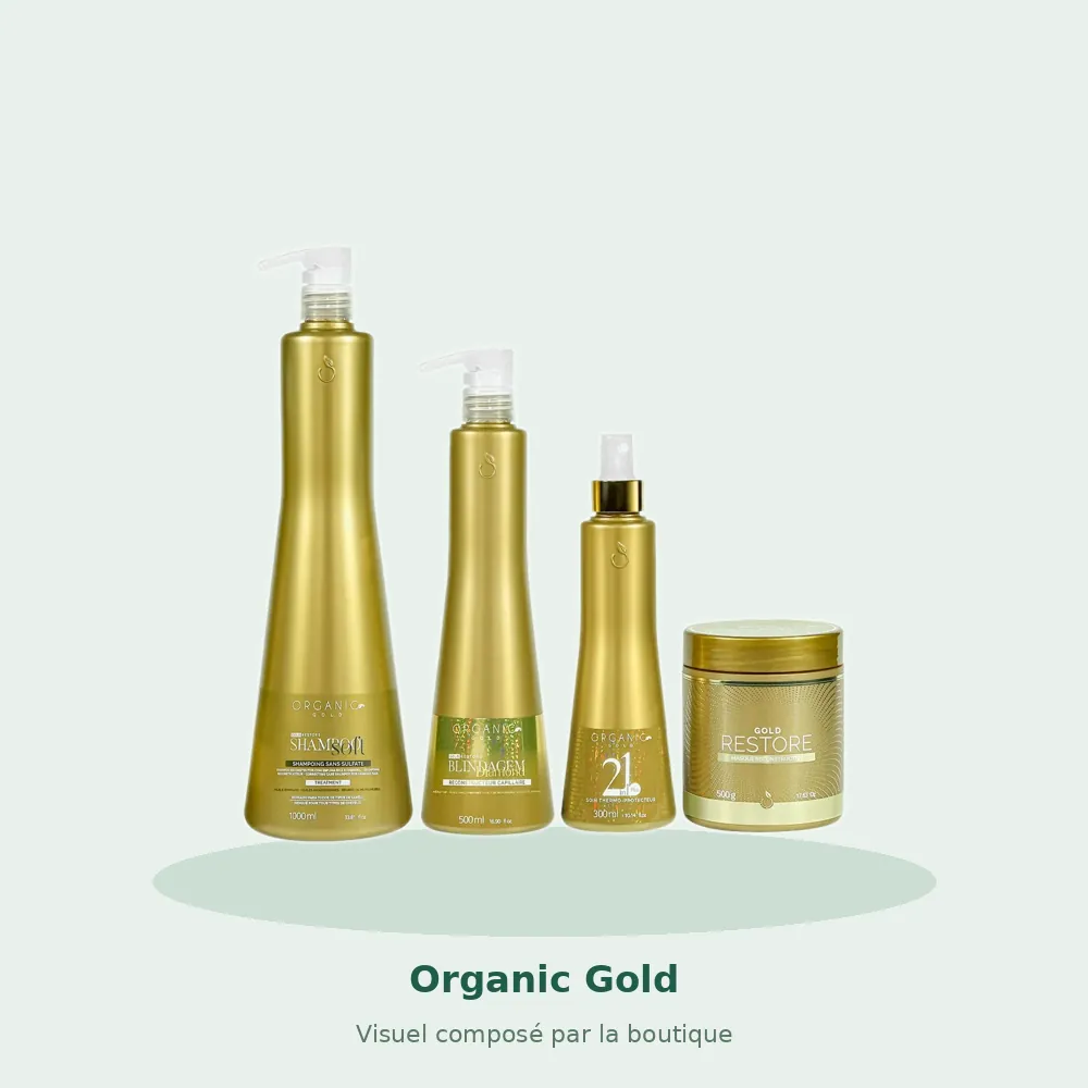 Organic Gold Kit Reconstruction Cheveux Restore Renforcement Capillaire, visuel composé par la boutique