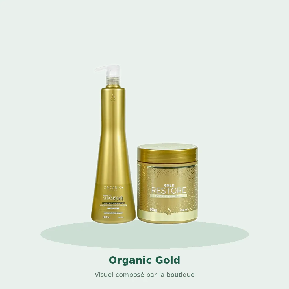 Organic Gold Kit Restore Shampooing Soft + Masque Gold Restore, visuel composé par la boutique