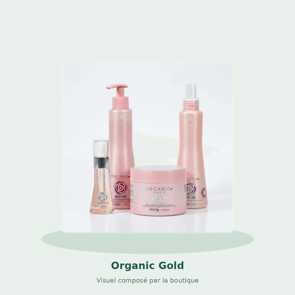 Organic Gold Kit Rhose Antichute Cheveux Sublimés, Hydratés et Lumineux, visuel composé par la boutique