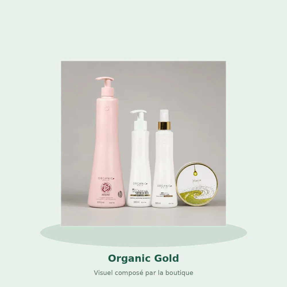 Organic Gold Kit Soin Bio-Smooth + Lissage Amazone Rhosé, visuel composé par la boutique