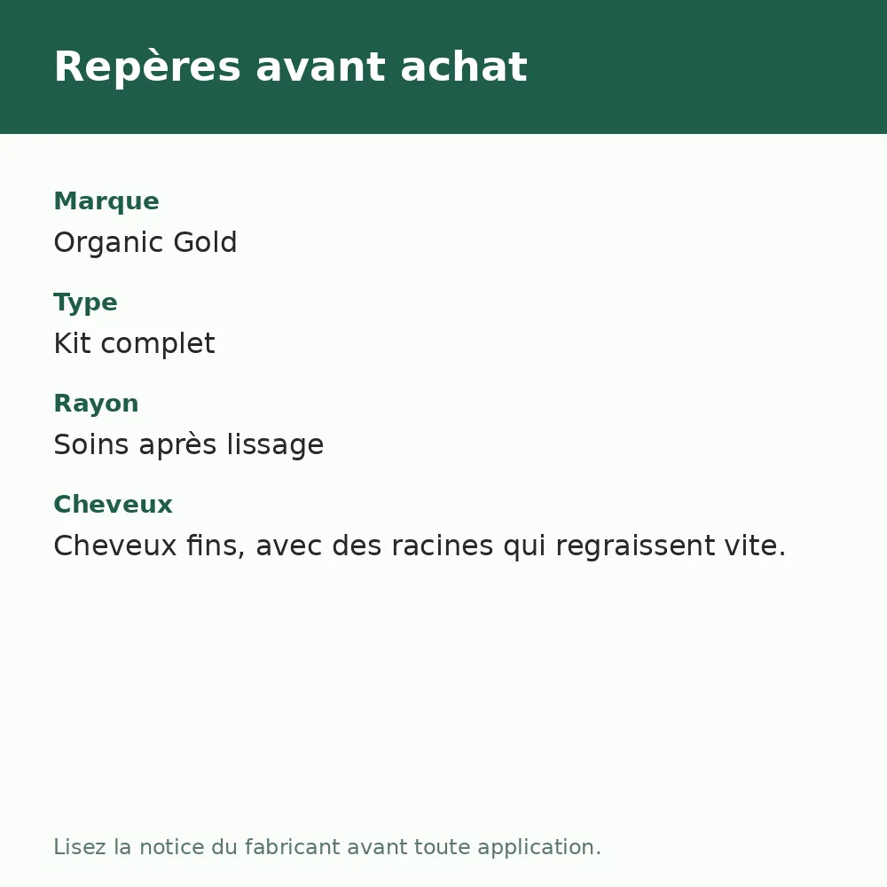 Organic Gold Kit Vacances Protection Solaire Cheveux Fins et Racines Grasses, repères avant achat (visuel composé)