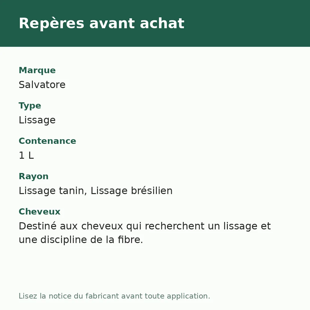 Salvatore Lissage tanin Tanino Therapy Step B, repères avant achat (visuel composé)