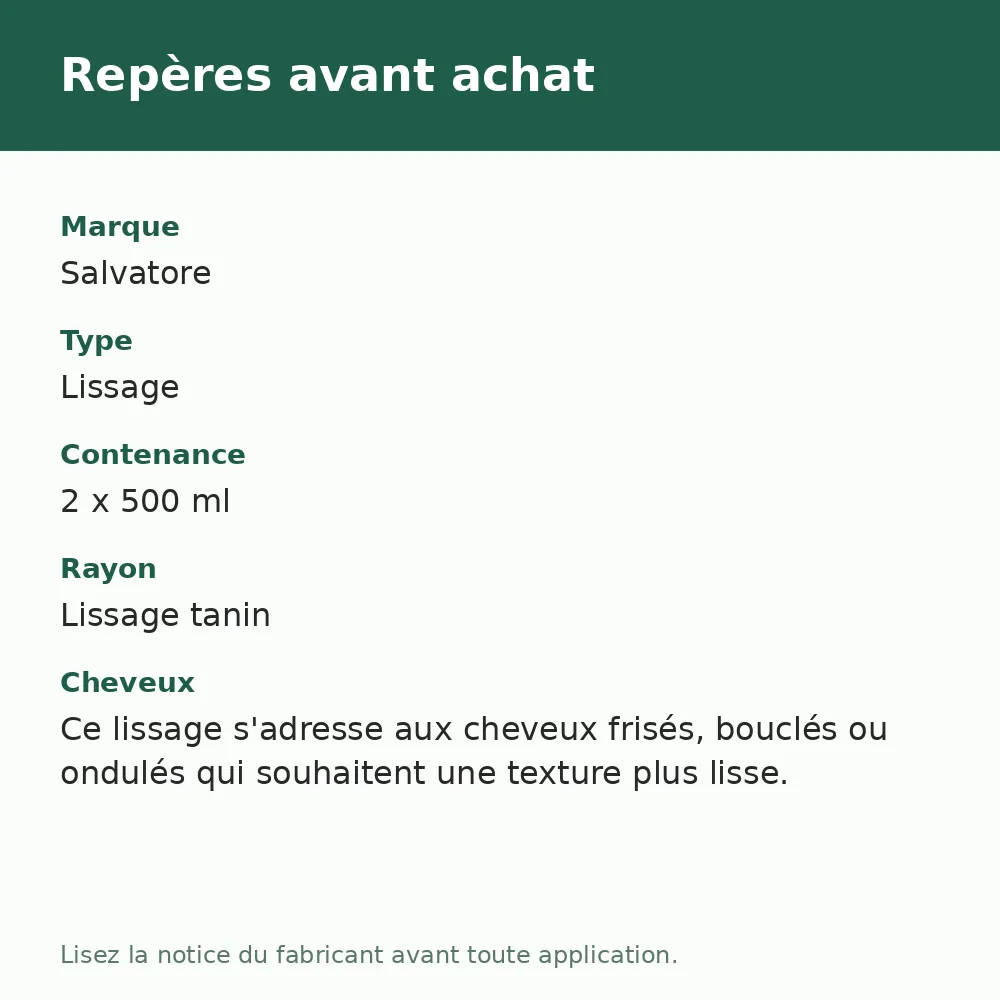 Salvatore Taninotherapy lissage au tanin 2 x 500 ml, repères avant achat (visuel composé)