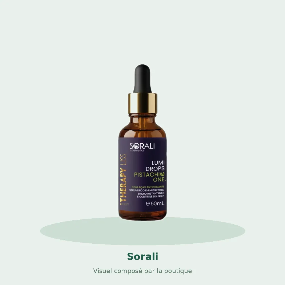 Sérum capillaire Lumi Drops Pistachio One 60 ml Sorali, visuel composé par la boutique