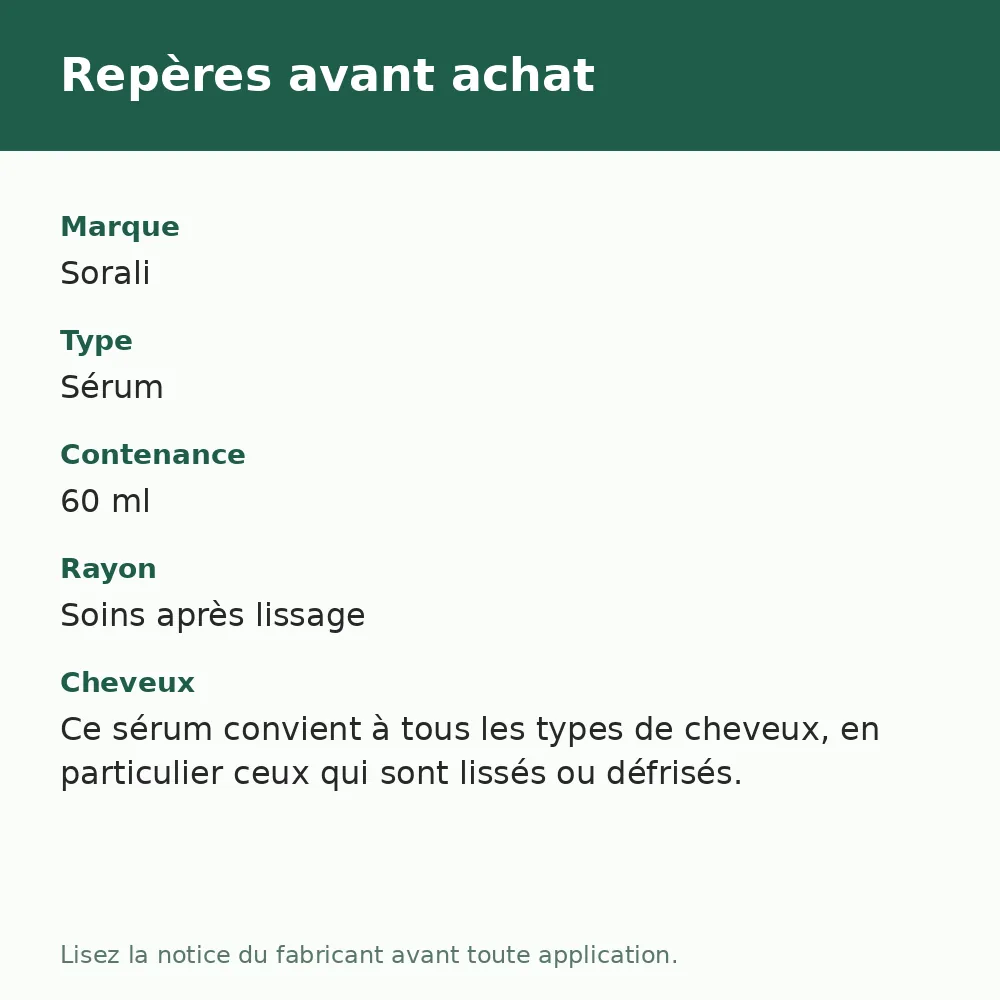 Sérum capillaire Lumi Drops Pistachio One 60 ml Sorali, repères avant achat (visuel composé)