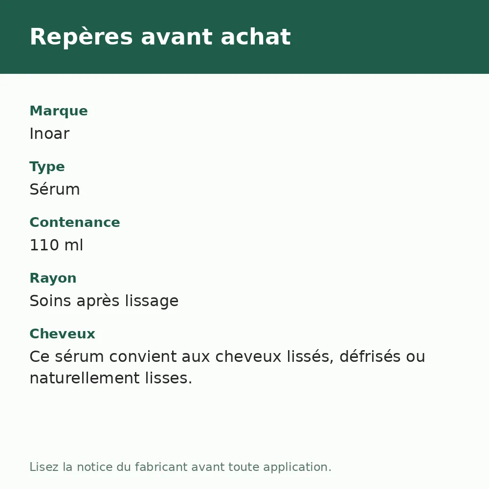 Sérum leave-in Inoar Liso Extraordinário, repères avant achat (visuel composé)