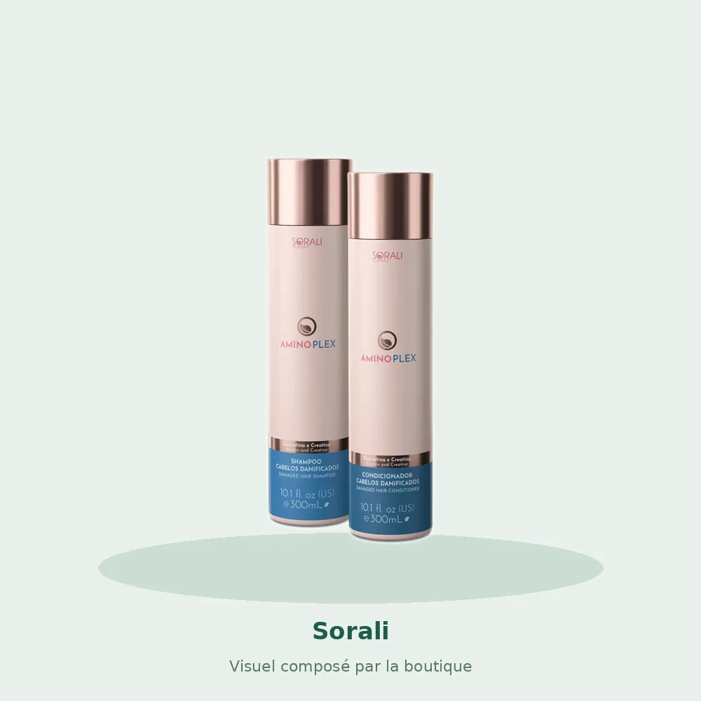 Kit Amino Plex shampooing et après-shampooing 300 ml Sorali, visuel composé par la boutique
