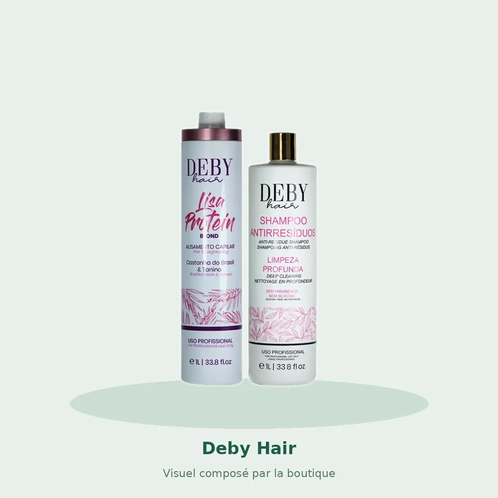 Shampooing clarifiant Deby Hair anti-résidus 1L + Lissage Deby Hair Lisa Protein Blond 1L, visuel composé par la boutique