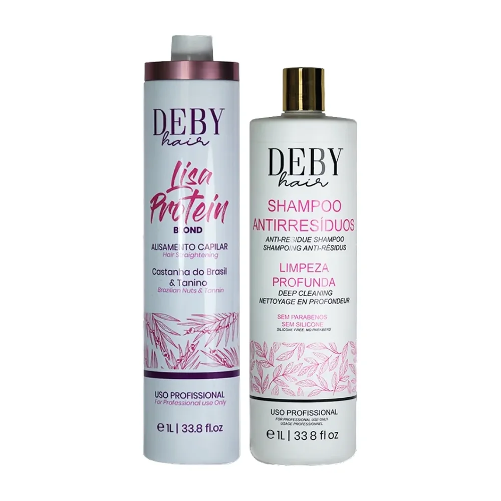 Shampooing clarifiant Deby Hair anti-résidus 1L + Lissage Deby Hair Lisa Protein Blond 1L, packshot Deby Hair