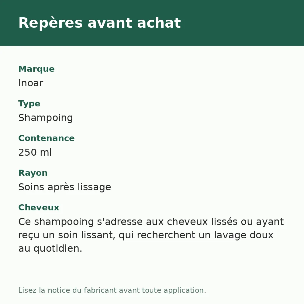 Shampooing Inoar Daymoist, repères avant achat (visuel composé)