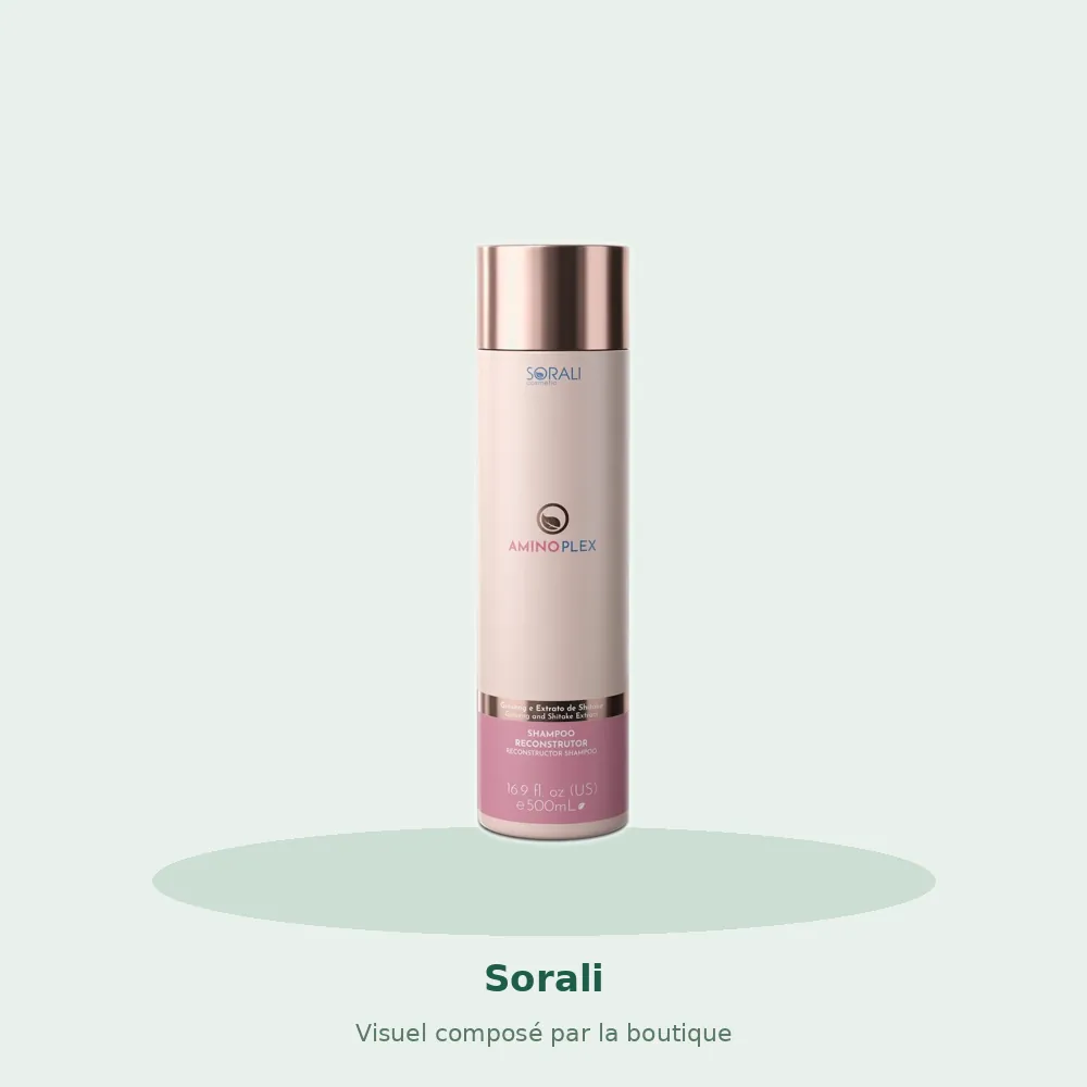 Shampooing reconstructeur Amino Plex Sorali, visuel composé par la boutique