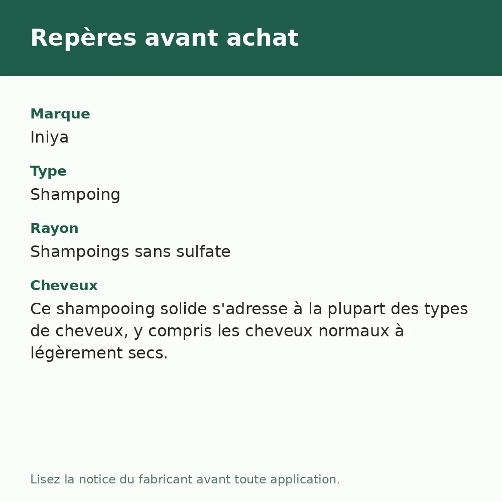 Shampooing solide CBD Cannabis Iniya Professional, repères avant achat (visuel composé)