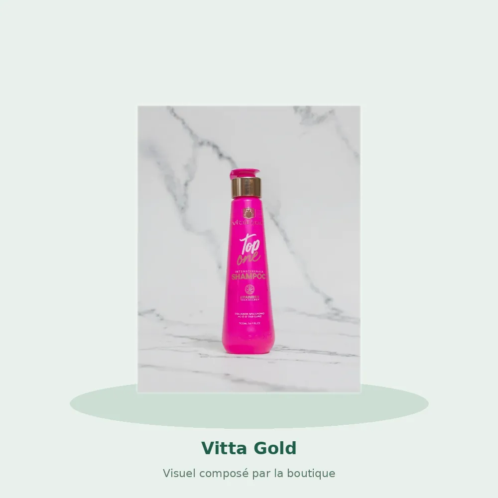 Vitta Gold Top One shampoing Hyalugen sans sulfate, visuel composé par la boutique